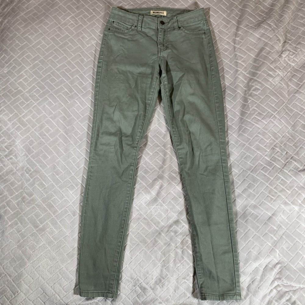 Bluespice Womens 1 Chino Pants Army Olive Green Skinny Leg Stretch Mid Rise
